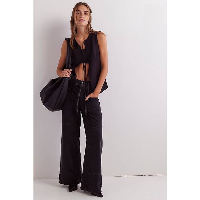 CRVY Outlaw Wide-Leg Jeans by We The Free in Black Jasper, Size: S Short