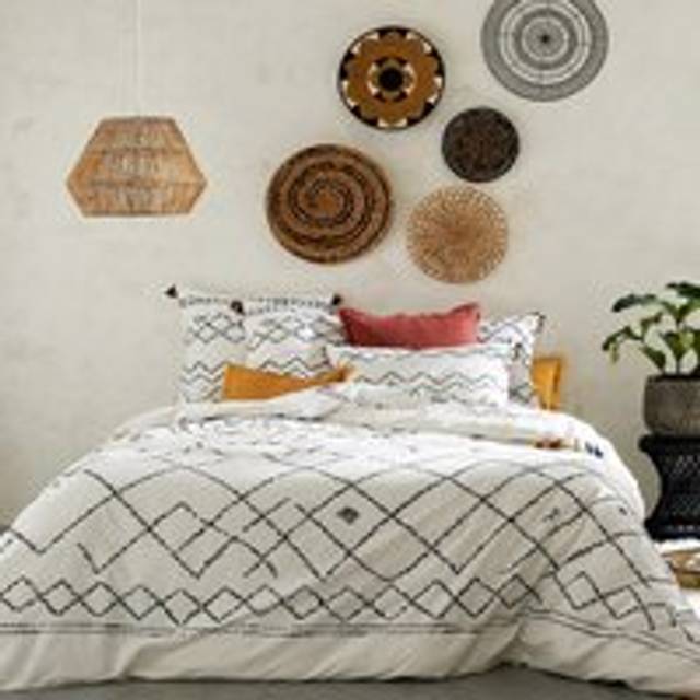 Afaw Tribal Cotton Duvet Cover - Black Print/White - SUPERKING (260X240cm)