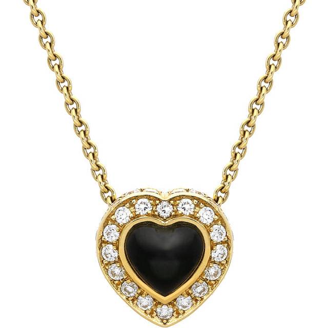 18ct Yellow Gold Whitby Jet 0.22ct Diamond Heart Shaped Necklace