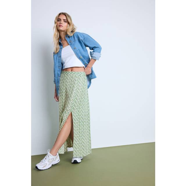 Pixiegirl Mint Green Floral Side Slit Maxi Skirt 6 Pixiegirl | Petite Women's Maxi Skirts