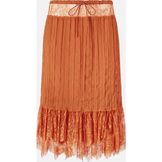 Pinko, Jupe froncée au genou en dentelle, Marron cuir, M