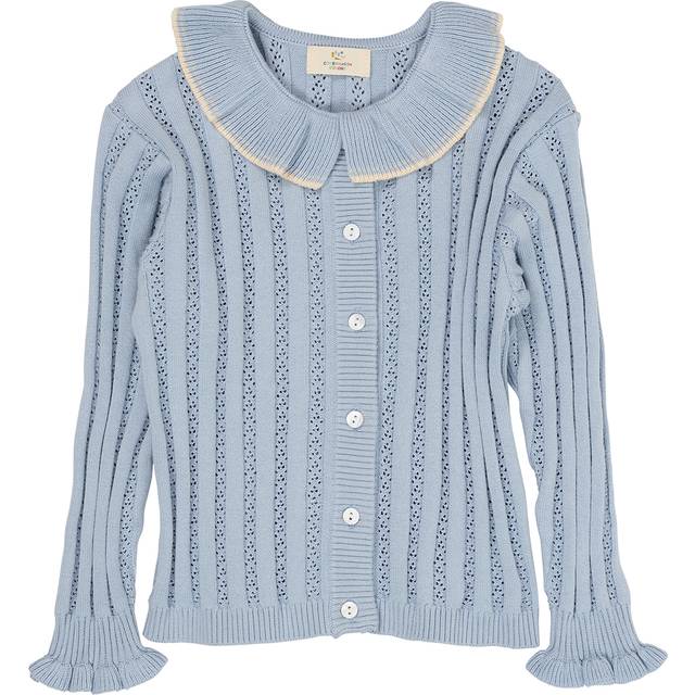 Copenhagen Colors Pointellestickad Cardigan Med Krage Dusty Blue | Blå | 104 cm