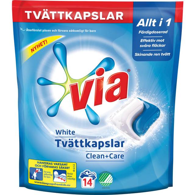 Tvättmedelkapslar Via Clean+Care Vit 14st