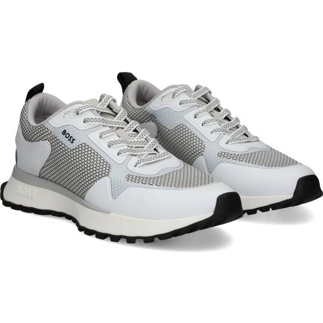 Men's BOSS Orange Jonah Mixed-Material Trainers with Mesh Details and Branding - Grey - Size: 9