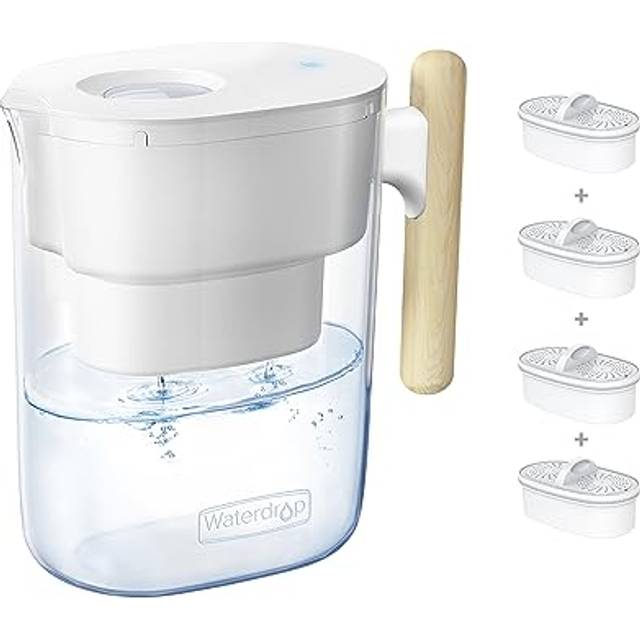Waterdrop Chubby Water Filter Jug with 490 Days Filter, NSF Certified, Reduce Fluoride, Chlorine etc, 3.5L, BPA Free, White (4 Filters)