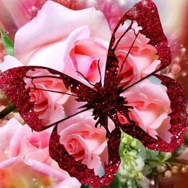 5D DIY Diamond Painting  Pink Roses and Butterflies  Embroidery Cross Stitch Rhinestone home Decor gift 30X30CM