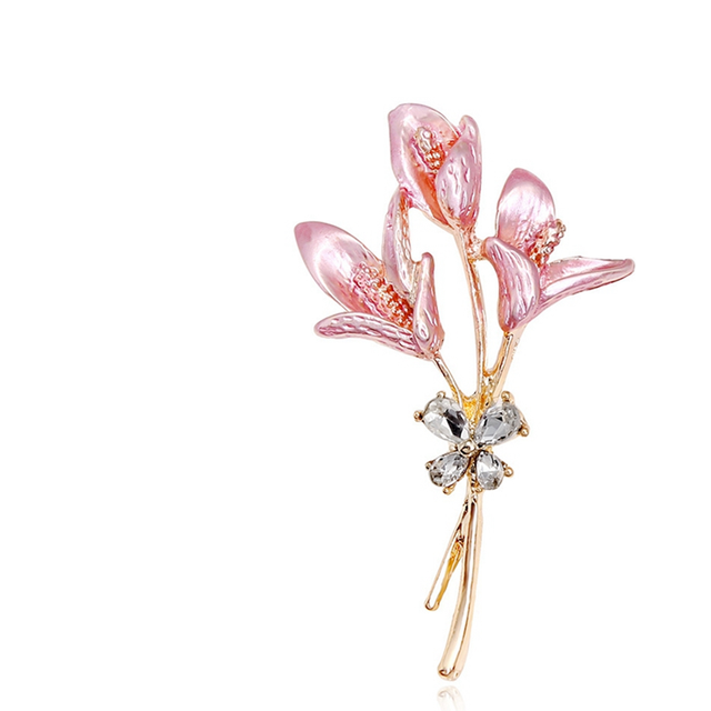 Enamel Lily Flower Women Brooches Pink Flower Weddings Party Casual Office Brooch Pins Gifts