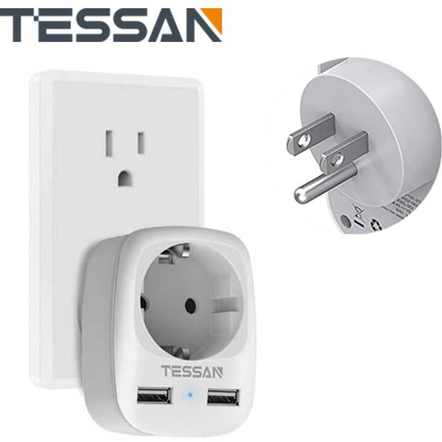 (gray, 1 Outlet & 2 USB Ports) Tessan Travel Adapter Eu To Usa Socket Adapter With 2 Usb, Travel Plug Adapter 2 Pin European Schuko To 3 Pin Usa Canad