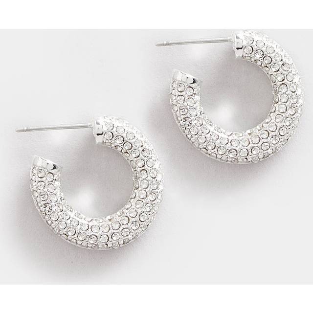 Silver Tone Chunky Diamante Hoop Earrings - One Size
