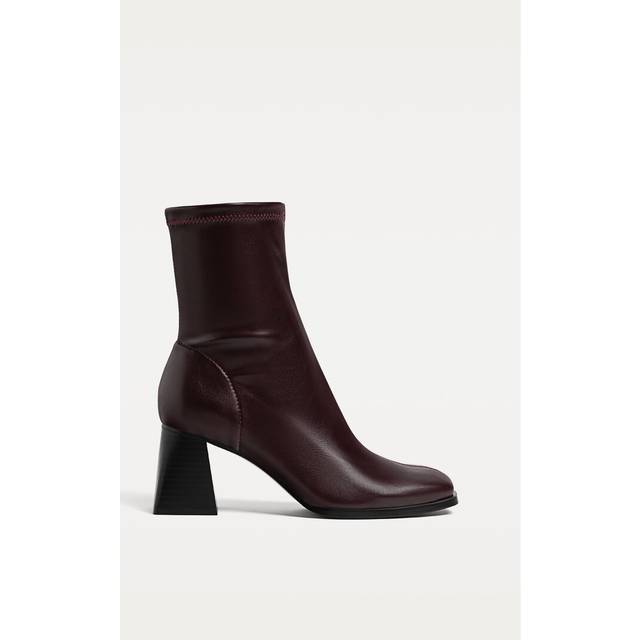 Stradivarius Block heel ankle boots BURGUNDY 2