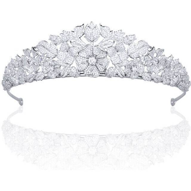 Luxury All CZ Cubic Zirconia Flower Wedding Queen Princess Prom Tiara Crown