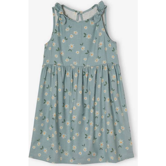 Printed sleeveless tie-dye dress for girls sage green