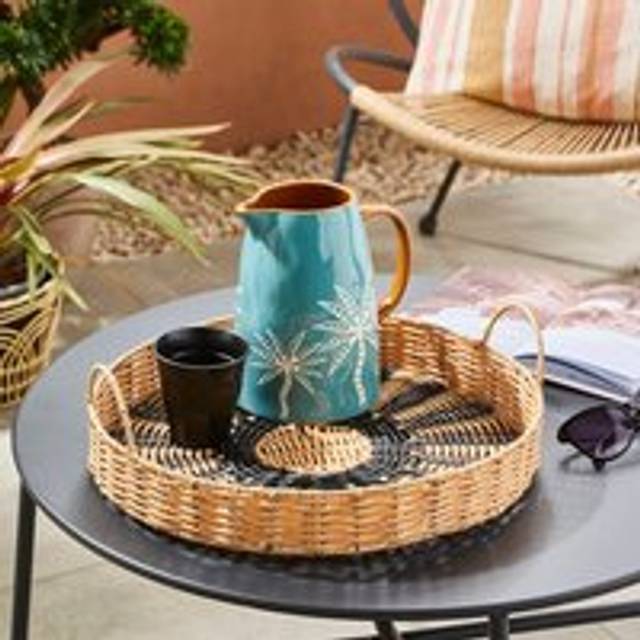 Woven Tray with Handles - Cream
