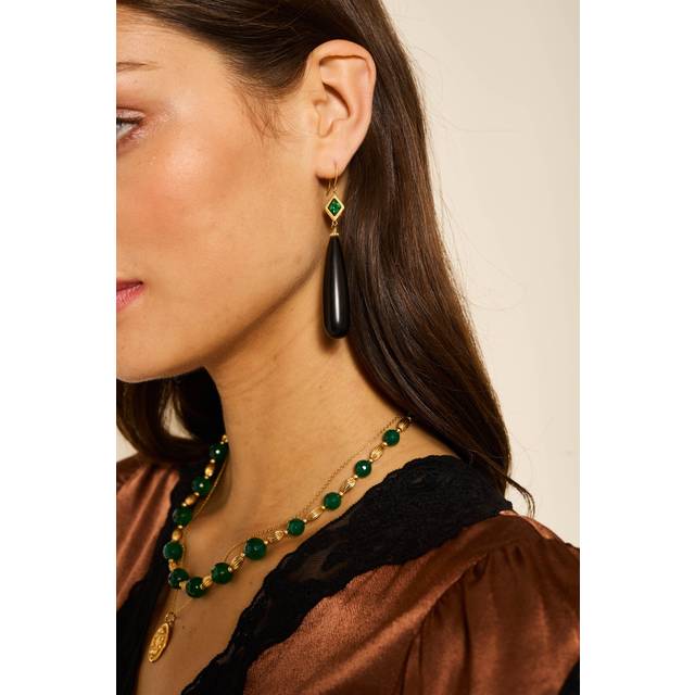 RIXO Amiah - Black Emerald Jade Earrings Regular / ONE-SIZE