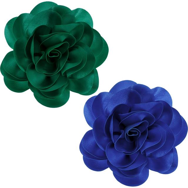 2-pack large rose flower brooches lapel pins dainty satin clip 20cm green/blue