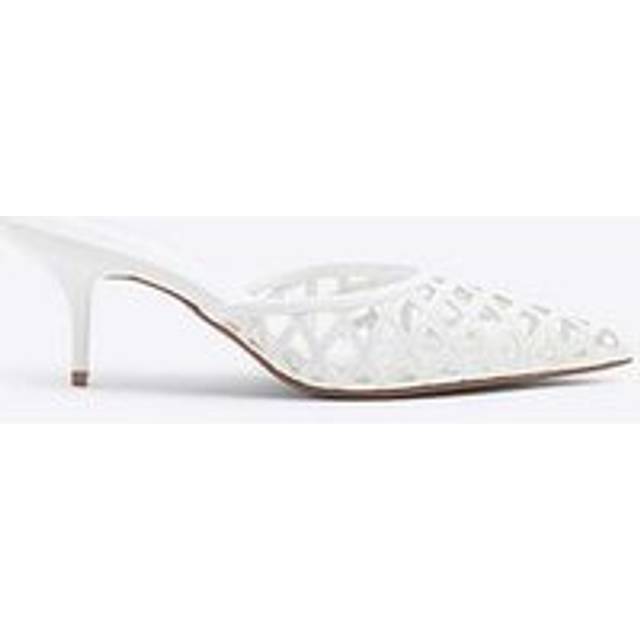River Island Womens White Lattice Mule Court Heels - 9