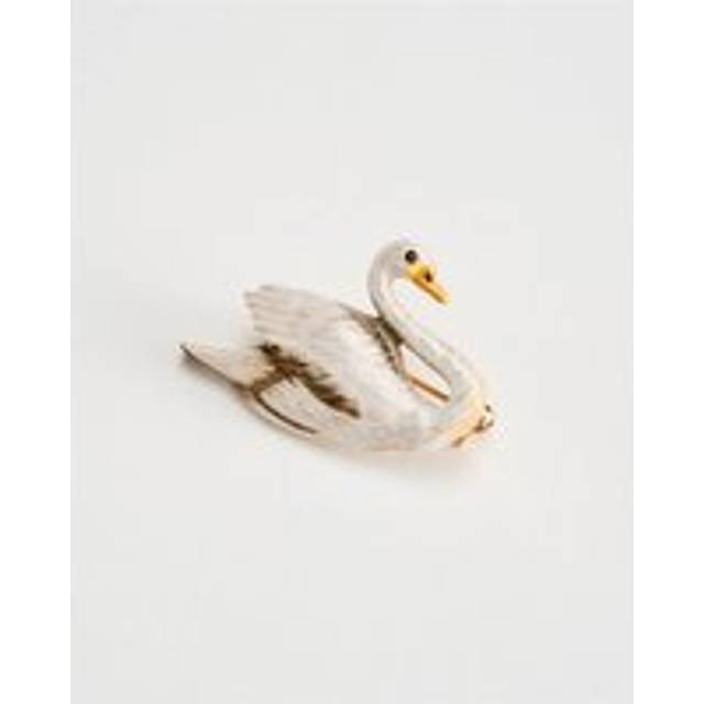 Womens Enamel Swan Brooch - White - One Size