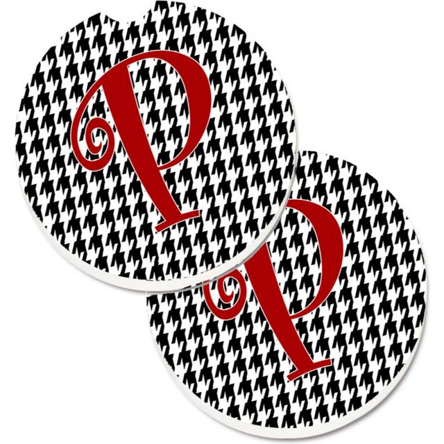 """""Caroline's Treasures Monogram Initial P Houndstooth black Set of 2 Cup Holder Car Coasters CJ1035-PCARC  2.56  Multicolor"""""