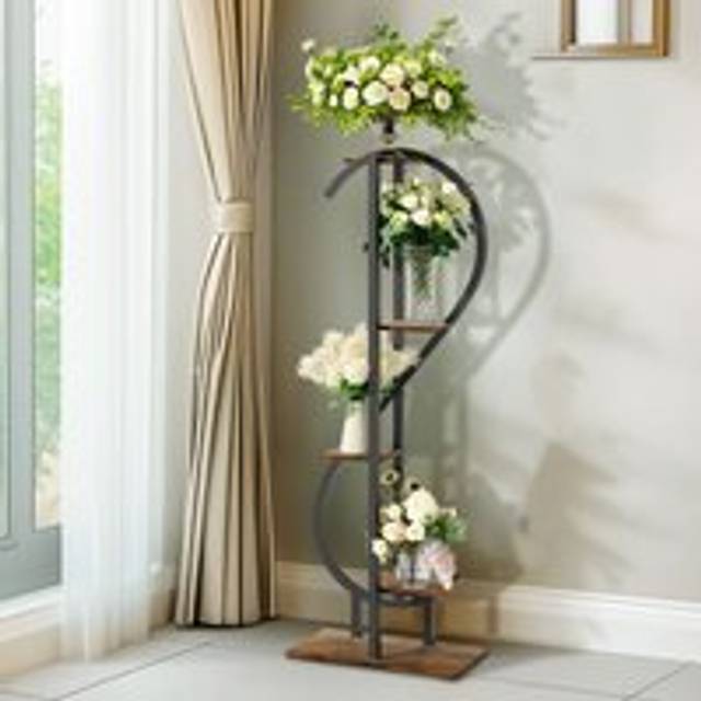 5-Tier Wrought Iron Plant Stand Green plants Wood Plant Shelf Office Home Decor, S-shaped
