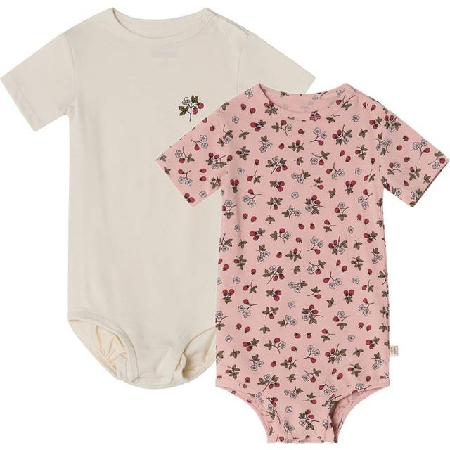 Buddy & Hope - Melvin GOTS 2-pack Mönstrade Baby Bodies Wild Strawberry - Rosa