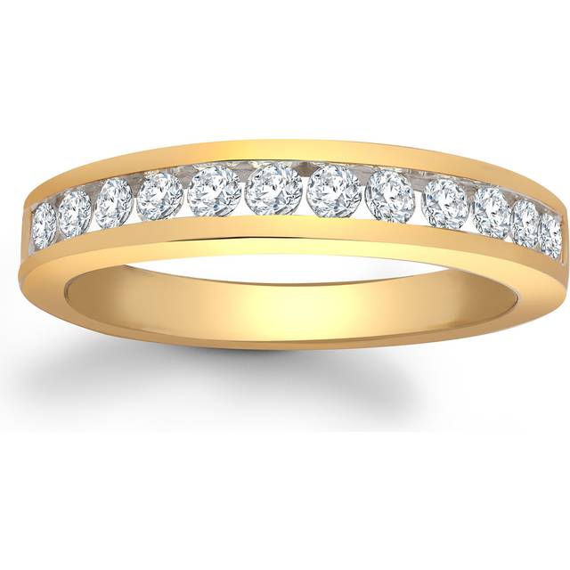(L) Jewelco London Ladies Solid 9ct Yellow Gold Channel Set Round H I1 0.5ct Diamond Dainty Band Eternity Ring 4mm