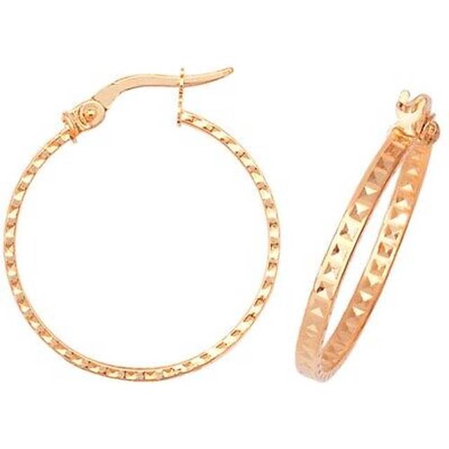 9ct yellow gold large 23mm diamond cut patterned earrings