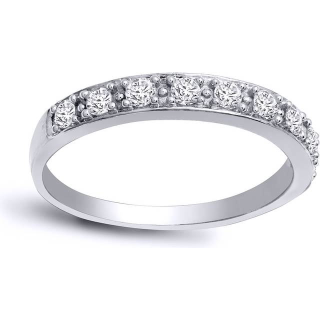 (L) Jewelco London Ladies Solid 9ct White Gold 4 Claw Set Round H I2 0.31ct Diamond Smooth Pave Half Eternity Ring 2.5mm
