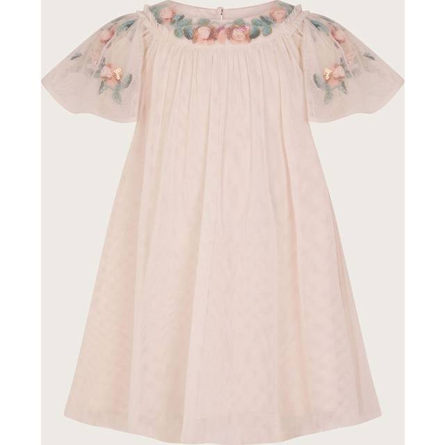 Monsoon Baby Evi Embellished Tulle Swing Dress, Pink