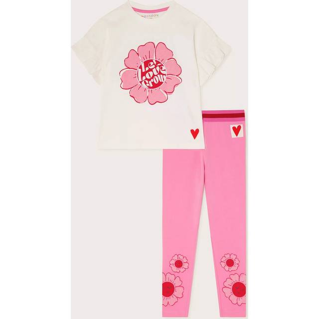 Monsoon Kids' Frilly Flower T-Shirt and Leggings Set, Pink/Multi