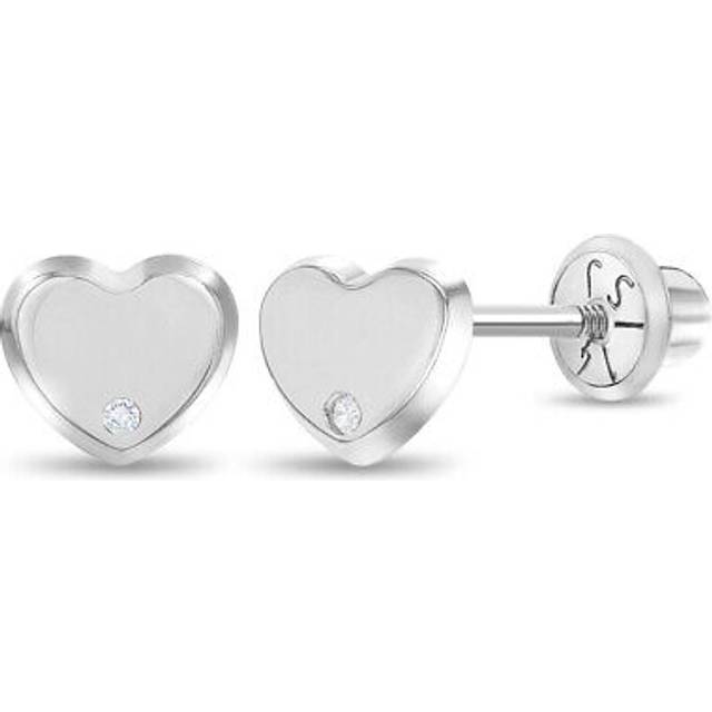 14k white gold little girl's 5mm small diamond accent heart screw back earrings
