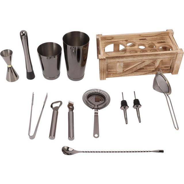 Bartender Kit Dishwasher Safe Rust Proof Stainless Steel Cocktail Shaker Set with Wooden Stand for L