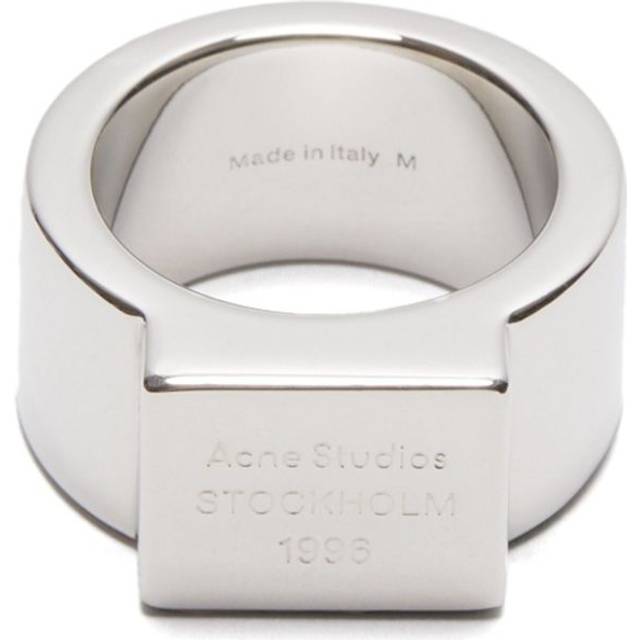 Acne Studios - logo-engraved signet ring - unisex - Brass - M - Silver