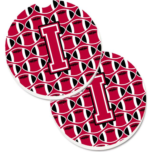 """""Caroline's Treasures Letter I Football Crimson & White Set of 2 Cup Holder Car Coasters CJ1079-ICARC  2.56  Multicolor"""""