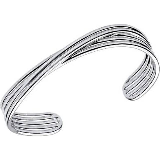 John Greed Portrait Sketch Silver Twisted Ridge Cuff Bangle For Women - silver