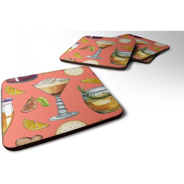 """""Caroline's Treasures Drinks & Cocktails Salmon Foam Coaster Set of 4  3.5  Multicolor"""""