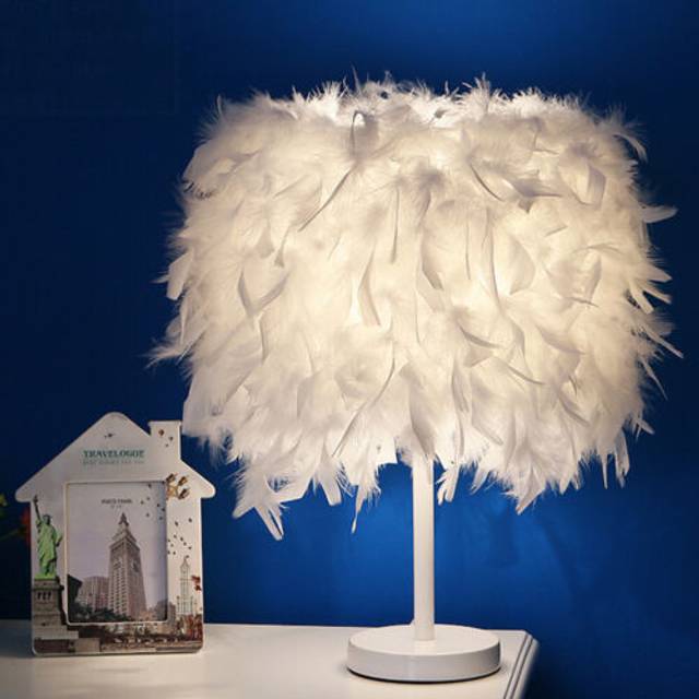 White feather shade table lamp night light home room bedside office desk lamp uk