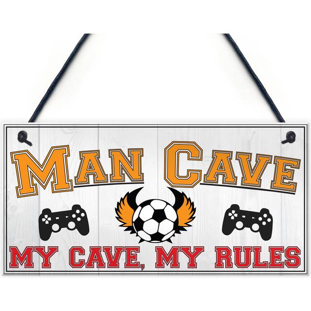 Man cave rules gaming shed garage funny home bar hanging plaque gift dad sign