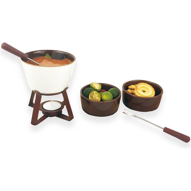Fondue Pot Set Porcelain Tealight Chocolate Fondue with Dipping Bowls and Forks, Cheese Fondue or Butter Warmer