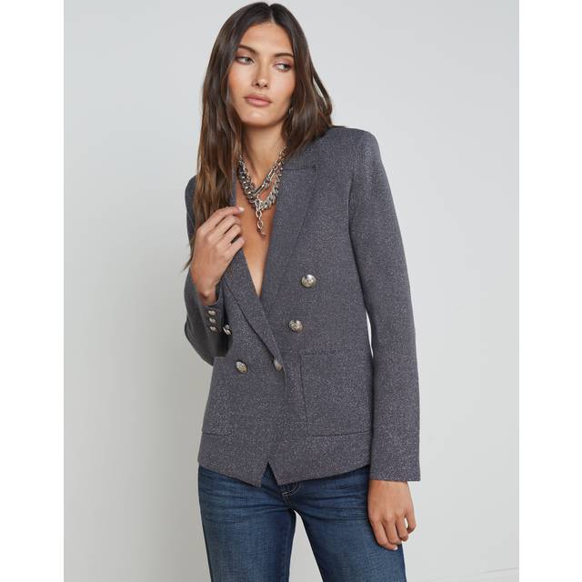 L'AGENCE Kenzie Metallic Knit Blazer In Dark Shadow/Silver
