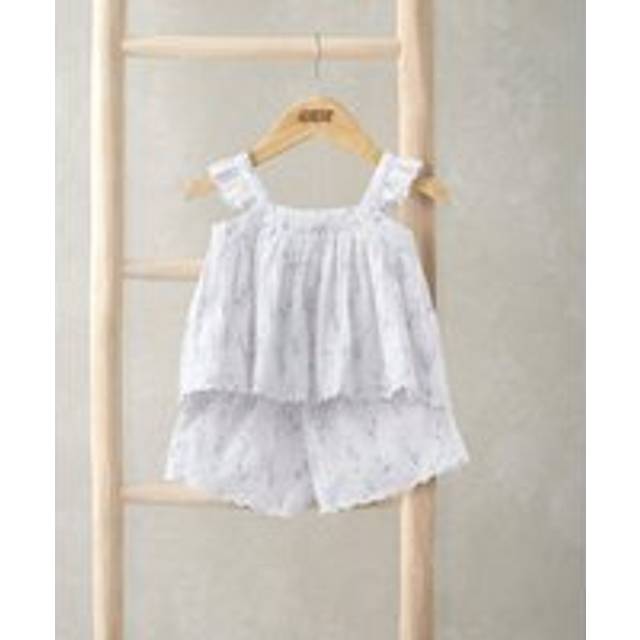 Frill Sleeve Top & Shorts Set (2 Pieces) - Lavender Print - WHITE - Up To 1 Month