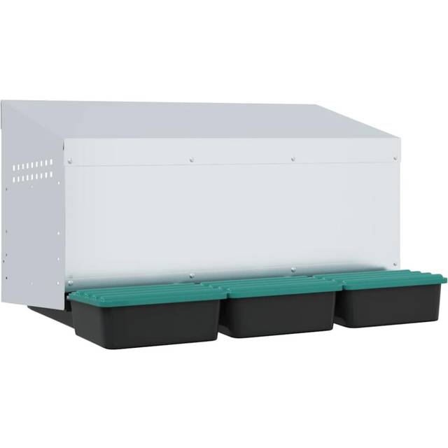 vidaXL Chicken Nesting Box 3 Compartments Wall-Mounted Galvanised Steel - Silver