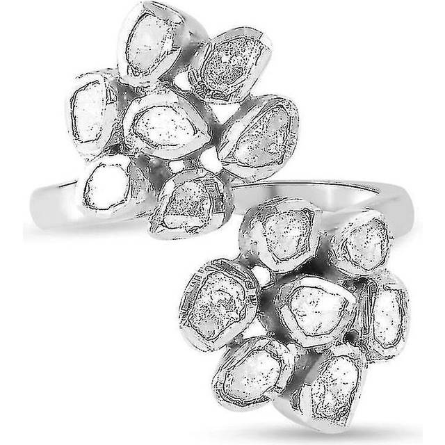 GP White Diamond Floral Ring Platinum Plated Silver With Blue Sapphire 2.43ct(S)