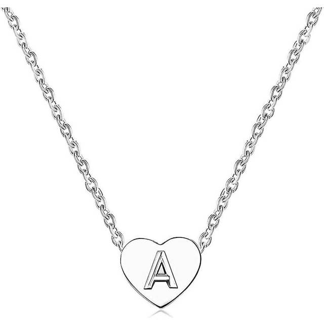 Women Girls Silver Tiny Love Heart Initial Letter Necklace Alphabet A-z Personalized Name Pendant Ch