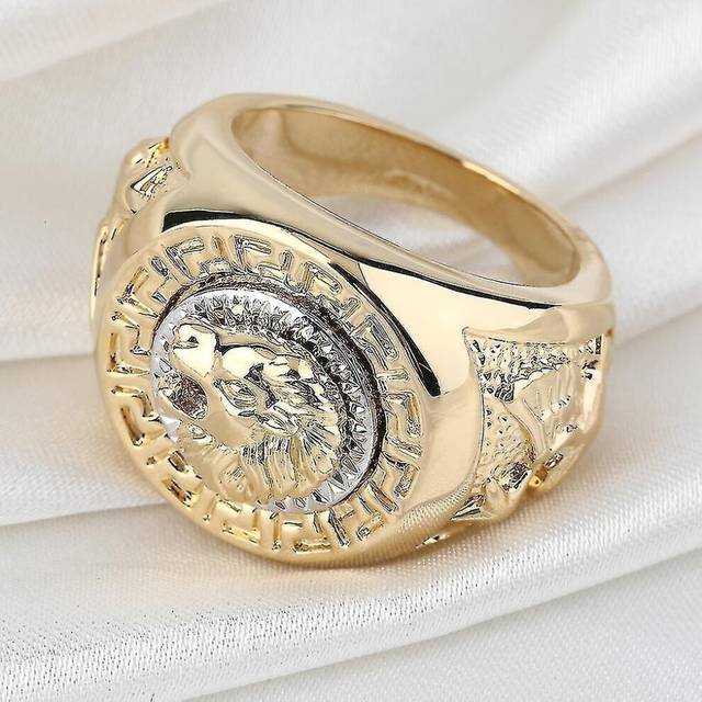 Fashion Men's 19mm Noble Band Ring Cool Lion Head 18k Yellow Gold Plated
