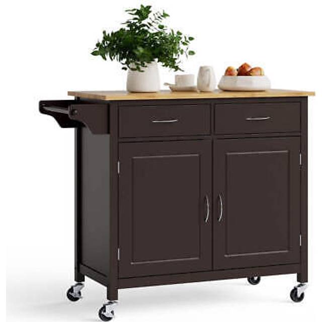 Rolling Kitchen Island Cart Utility Serving Cart - Brown