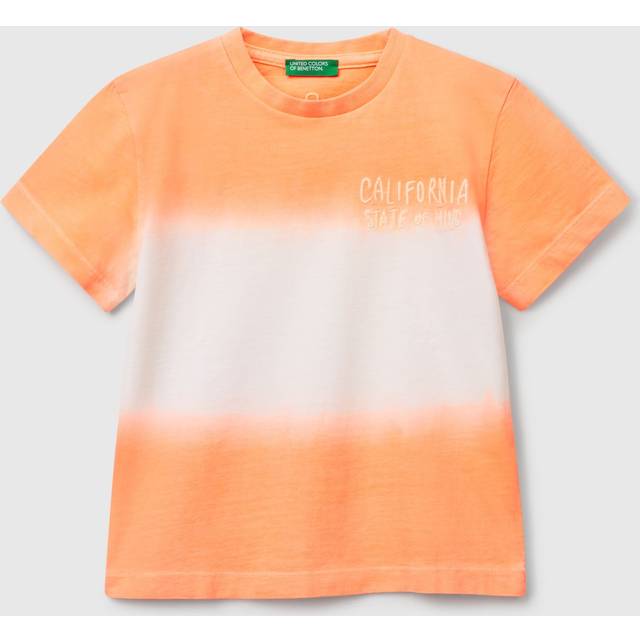 Benetton, Dip-dye T-shirt With Embroidery, size 5-6, Orange, Kids