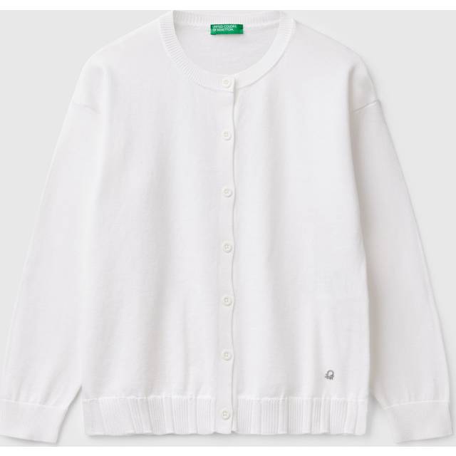 Benetton, Pure Cotton Crew Neck Cardigan, size S, White, Kids