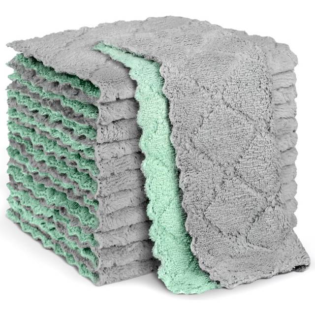 Dish Cloths 12 Pack, Absorbent Coral Fleece Kitchen Cloth Cleaning Cloths,Premium Microfibre Cleaning Cloths,16X27CM