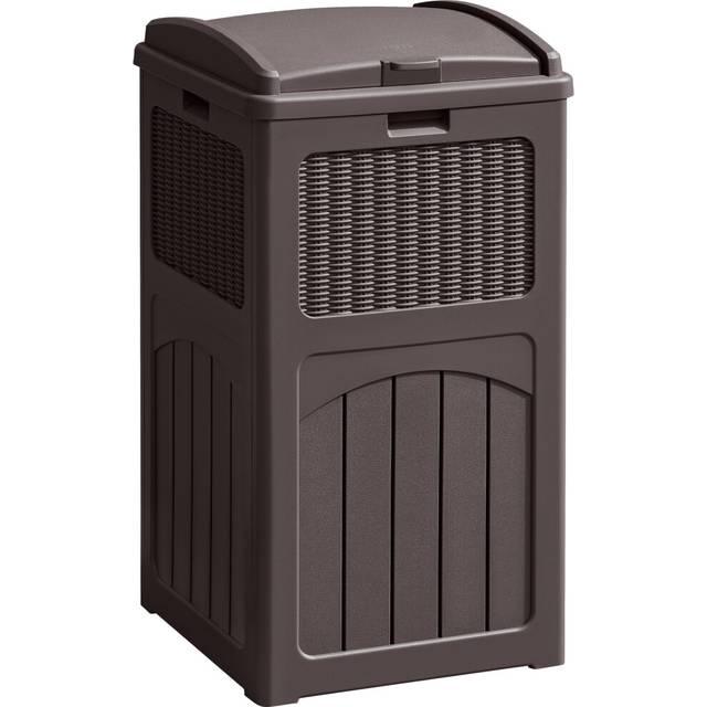 Greesum 33 Gallon Outdoor Trash Can with Lid  Waterproof Resin Garbage Bin for Hideaway  Deck  Patio  Gray