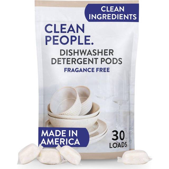 The Clean People Dishwasher Pods - Cuts Grease & Rinses Sparkling Clean - Residue-Free - Phosphate Free Dishwashing Pods - Fragrance Free  30 Pack